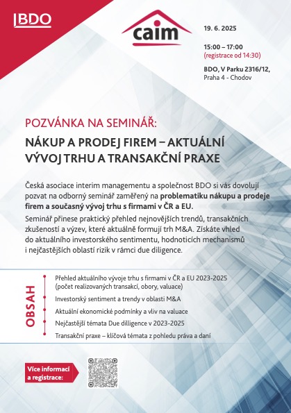 Odborný seminář CAIM + BDO: Nákup a prodej firem